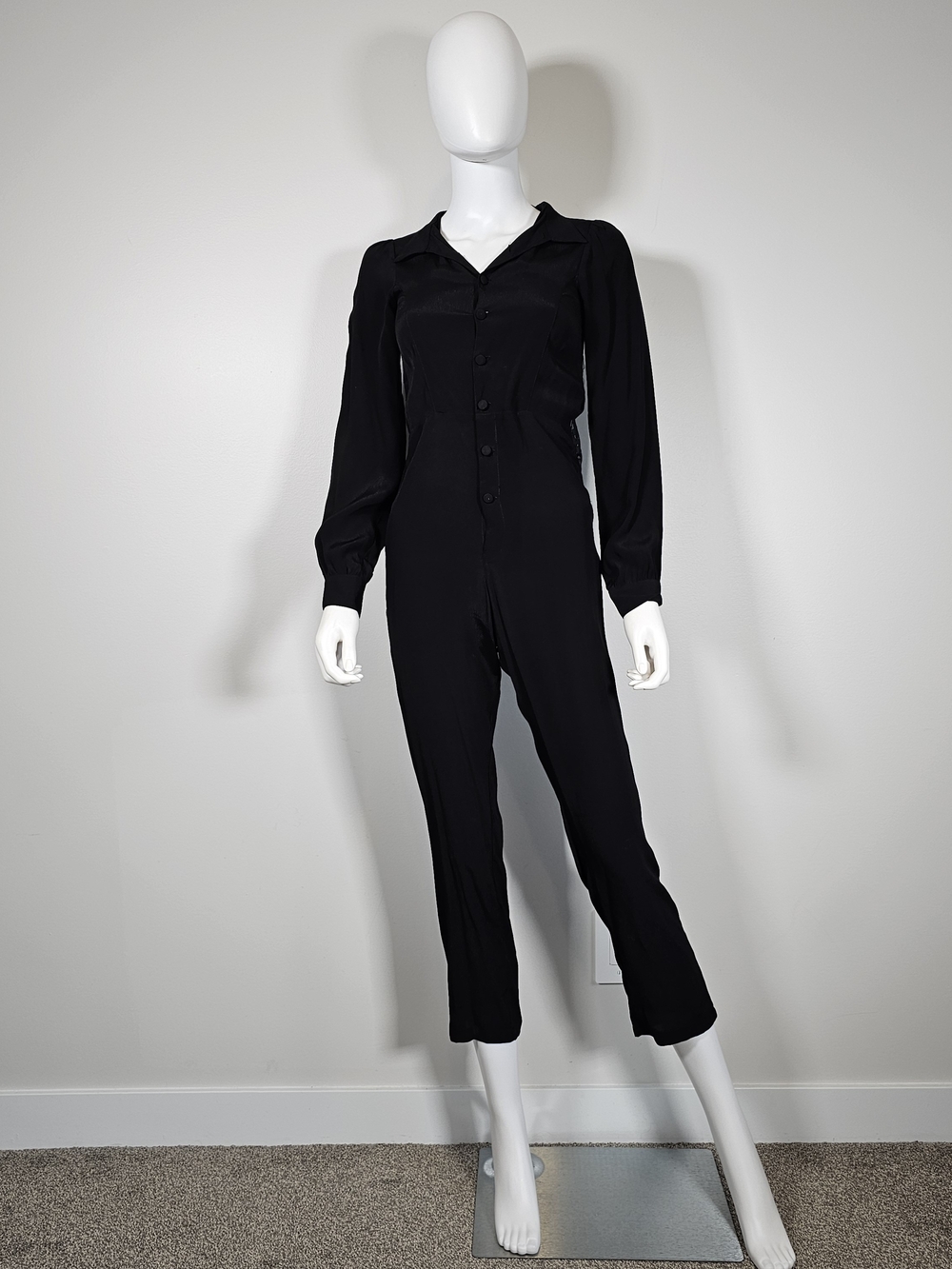 For Love And Lemons Black Long-Sleeve Button-Front Jumpsuit Sz XS